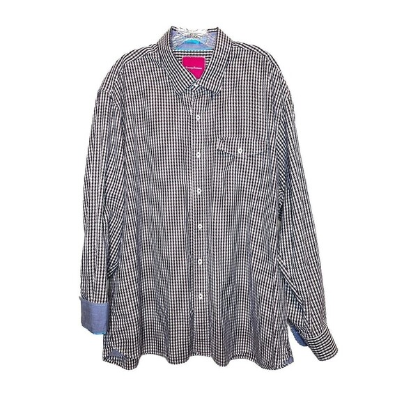 Tommy Bahama Men’s Cotton Button Up Shirt 2XL Houndstooth Print Turnback Cuffs - Picture 1 of 13